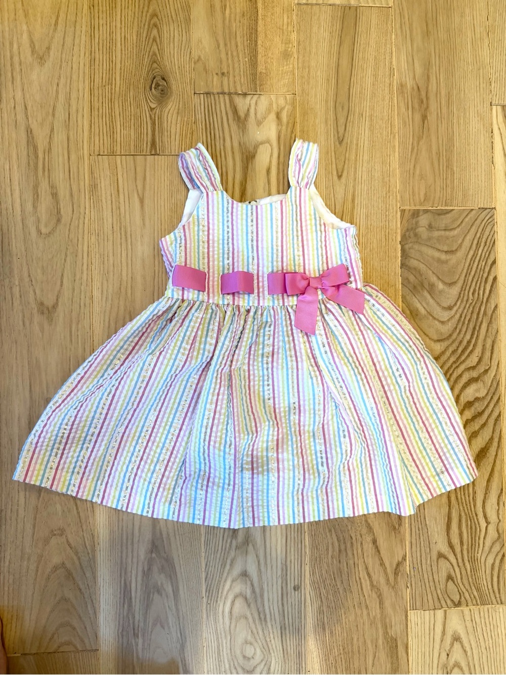 Bonnie Baby Pastel Stripe Dress with Pink Bow